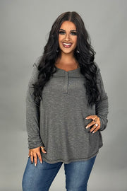 24 SLS {Hit The Ground Running} Charcoal Long Sleeve Top w/Snaps PLUS SIZE 1X 2X 3X