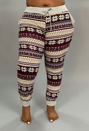 SALE!! BT-C Plum/Ivory Snowflake Print Jogger Pants with Pockets  PLUS SIZE SALE!!