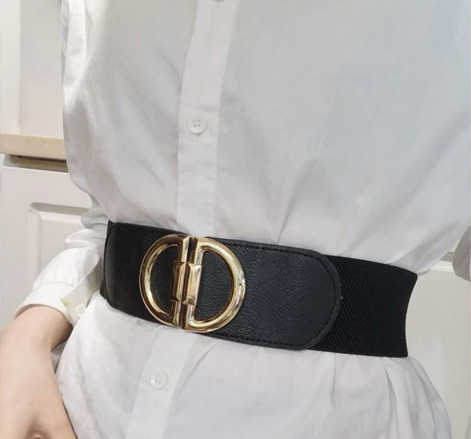 BELTS {Divine Waist} Black Stretch Belt w/Gold Buckle EXTENDED PLUS SI ...