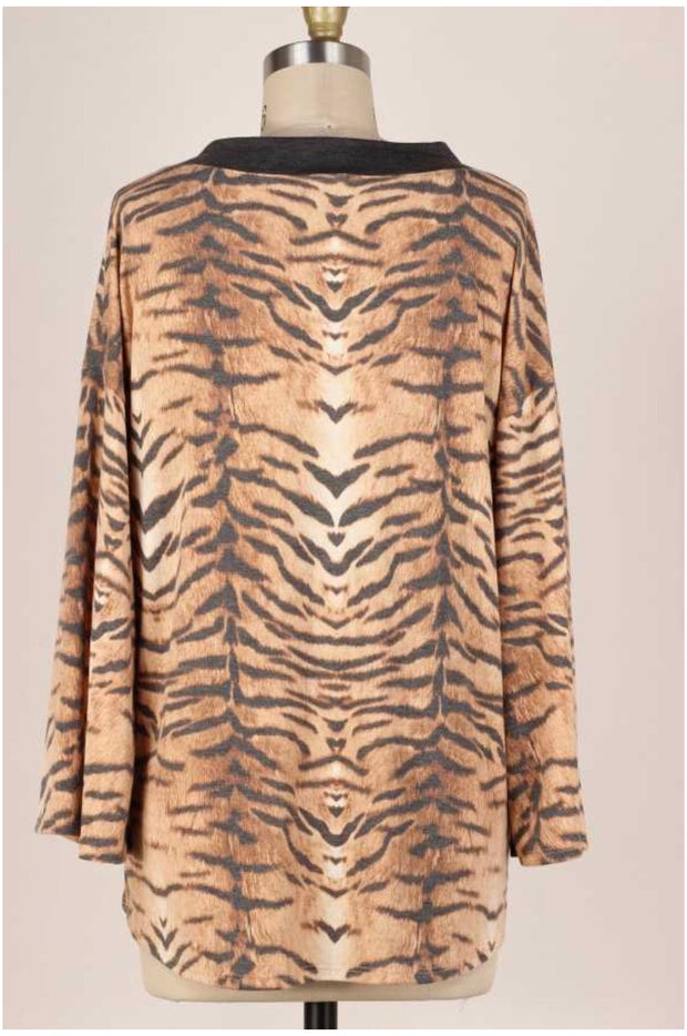 1- 25 PLS-D {Wildly Cute} Tan Tiger Print Top PLUS SIZE XL 2X 3X