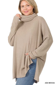 57 SLS-M {A Must Have} Mocha Ribbed Turtleneck Top PLUS SIZE 1X 2X 3X