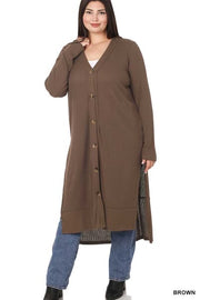 SALE!! 22 OT-J {Close To You} Brown Ribbed Button Up Duster PLUS SIZE 1X 2X 3X