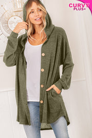 SALE!! 36 OT {Embrace The Chill} Olive Button Up Cardigan w/Hood PLUS SIZE 1X 2X 3X