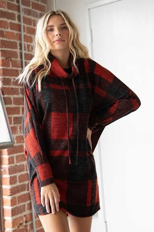 SALE! 23 PLS-A {State Of Grace} Red Plaid Cowl Neck Tunic PLUS SIZE XL 2X 3X