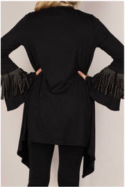 45 OT-B {Double Shot} Black Cardigan With Gold Studded Fringe Plus Size 1X 2X 3X