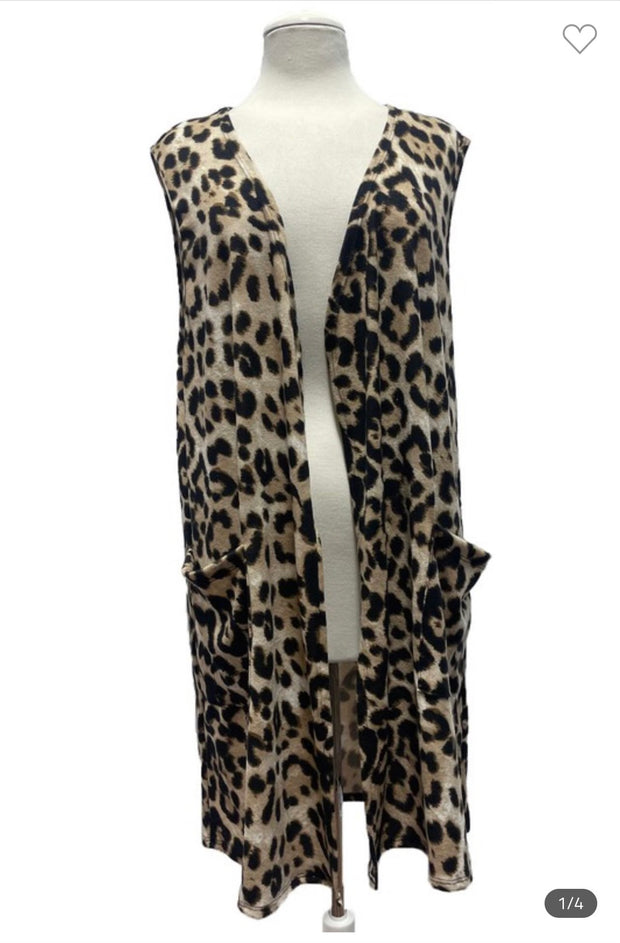 Plus Size Animal Print Long Sleeve Duster - Brown