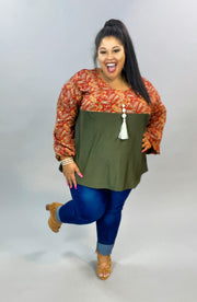 84 CP-A {Paisley Dreams} Olive/Rust Paisley Top PLUS SIZE 1X 2X 3X