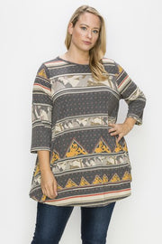 SALE!! 36 PQ {Pyramid Surprise} Charcoal Mixed Print Top PLUS SIZE XL 2X 3X