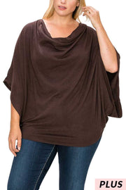 26 SSS-E {Fashion Draped}  Brown Poncho W/Draped Neck PLUS SIZE 1X 2X 3X