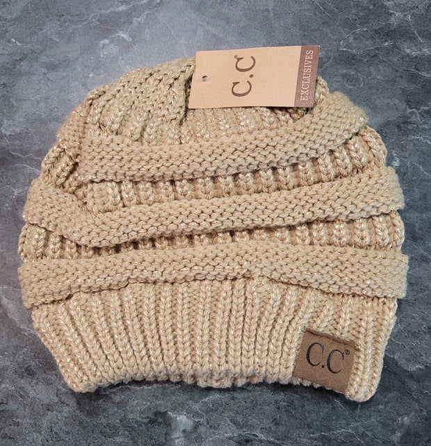 BIN/56 - Original Style C.C. Beanie~ BEIGE/GOLD METALLIC