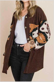 1-57 OT-W {Touch of Country} Brown/Print Contrast  Cardigan PLUS SIZE 1X 2X 3X