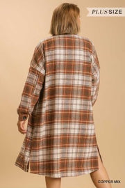 SALE!! 32 OT-D {Starting Again} "Umgee" Camel Plaid Button Up Shacket PLUS SIZE XL 1X 2X