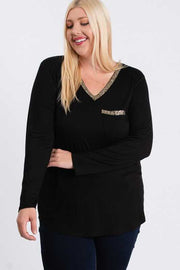 28 SD {Sneak Peak} Black Long Sleeve Top w/Metallic Trim PLUS SIZE 1X 2X 3X