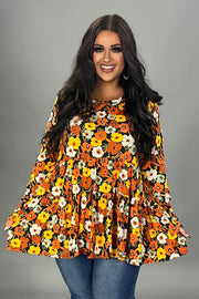 SALE!! 1-25 PLS {Garden Gathering} Rust/Mustard Floral Tiered Top PLUS SIZE XL 2X 3X