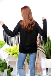 51 SD {Feeling At Peace} Black Top w/Fringe Sleeves PLUS SIZE XL 2X 3X