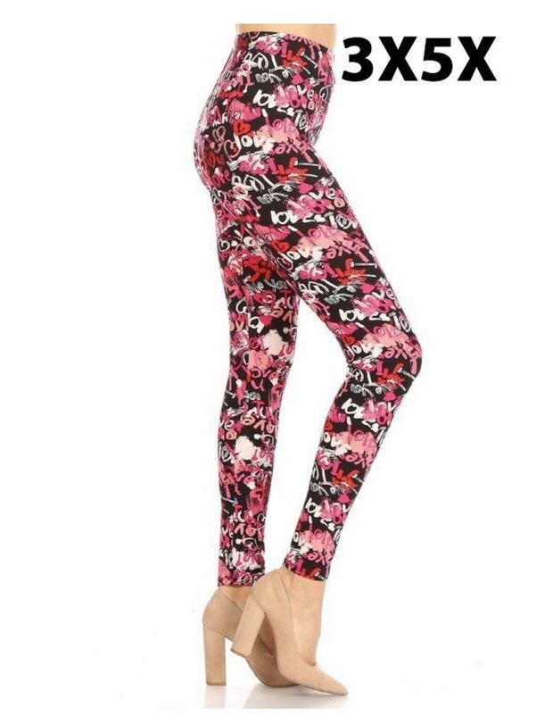 LEG-P {Best of My Heart} Black Heart Print Leggings  EXTENDED PLUS SIZE 3X/5X