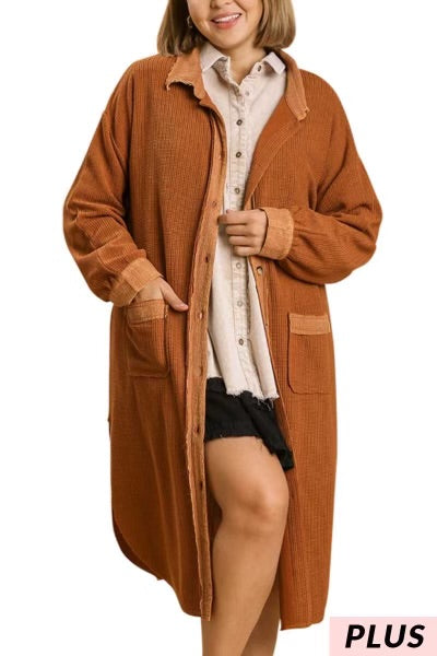 1-18 OT-Z {Love Me Always} Umgee Camel Button Up Duster PLUS SIZE XL 1X 2X