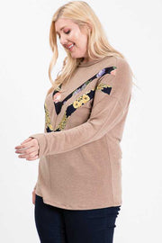 SALE! 15 CP {Double The Fun} Mocha Top w/Floral V Accent PLUS SIZE 1X 2X 3X