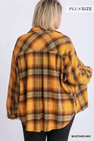 28 OT-M {Little Country} Umgee Burnt Orange Plaid Jacket PLUS SIZE XL 1X 2X