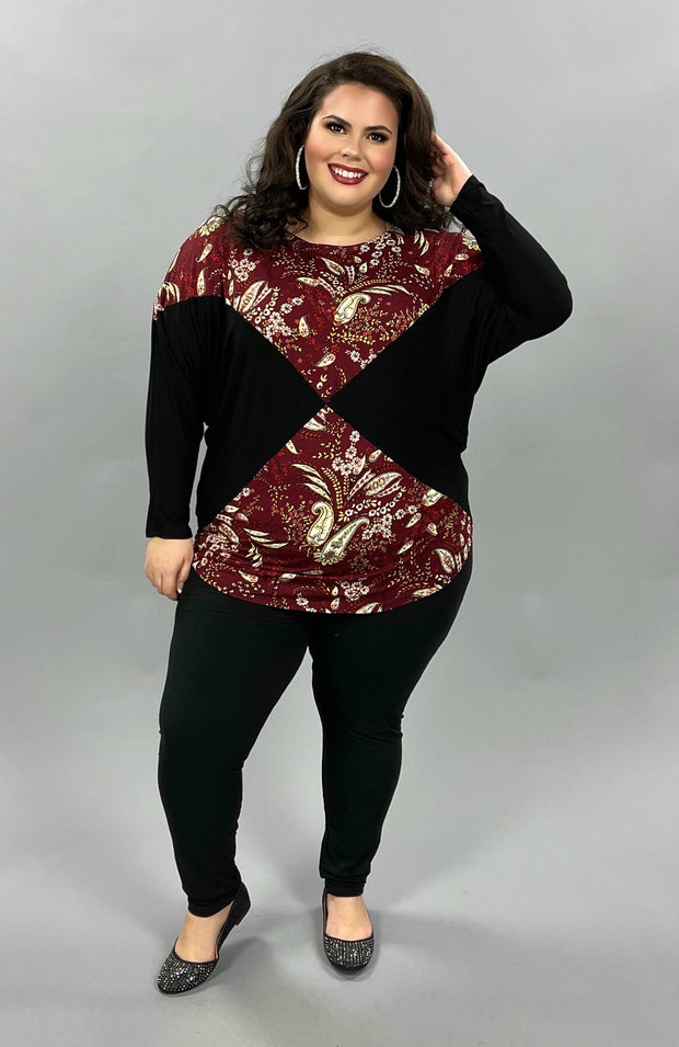 SALE!! CP-P {Harvest Blessing}  Maroon Black Paisley Print Top PLUS SIZE XL 2X 3X