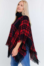 SALE!! OT-A {Secret Obsession} Red Navy Plaid Knit Poncho PLUS SIZE