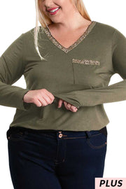 SALE!! 28 SD {Sneak Peek} Olive Long Sleeve Top w/Metallic Trim PLUS SIZE 1X 2X 3X