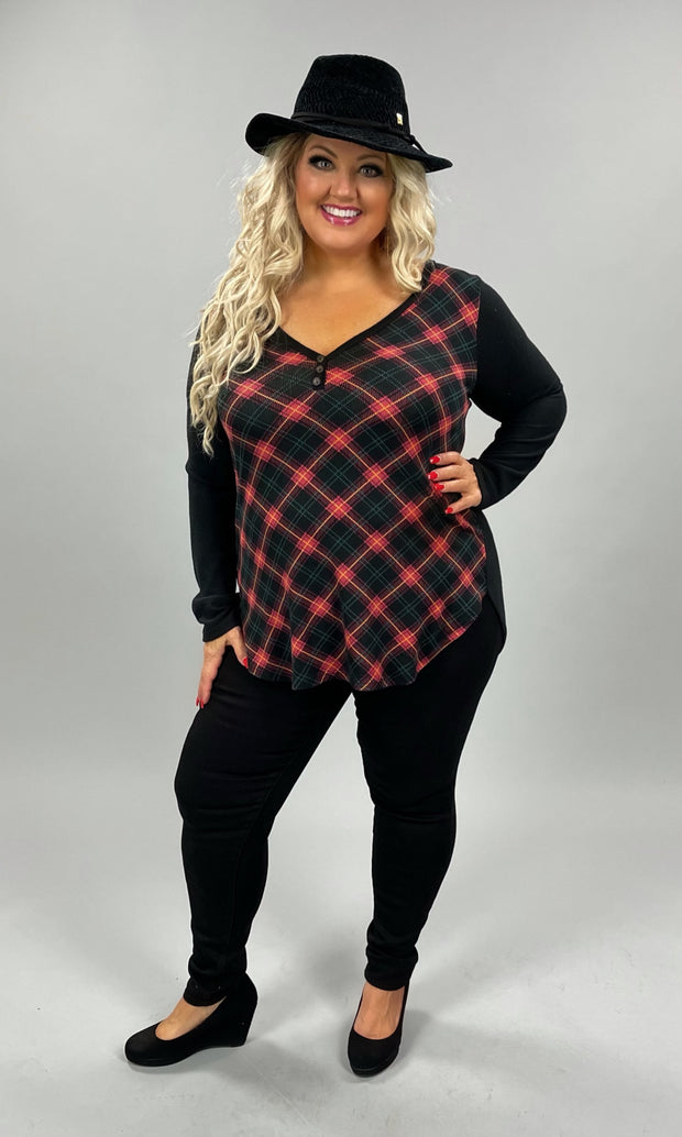 32 CP-F [Keep It Cute} Red Print  V-Neck Top PLUS SIZE 1X 2X 3X