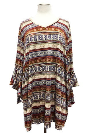 32 PQ {Stylish Contender} Tan/Rust Stripe Print Top EXTENDED PLUS SIZE 4X 5X 6X