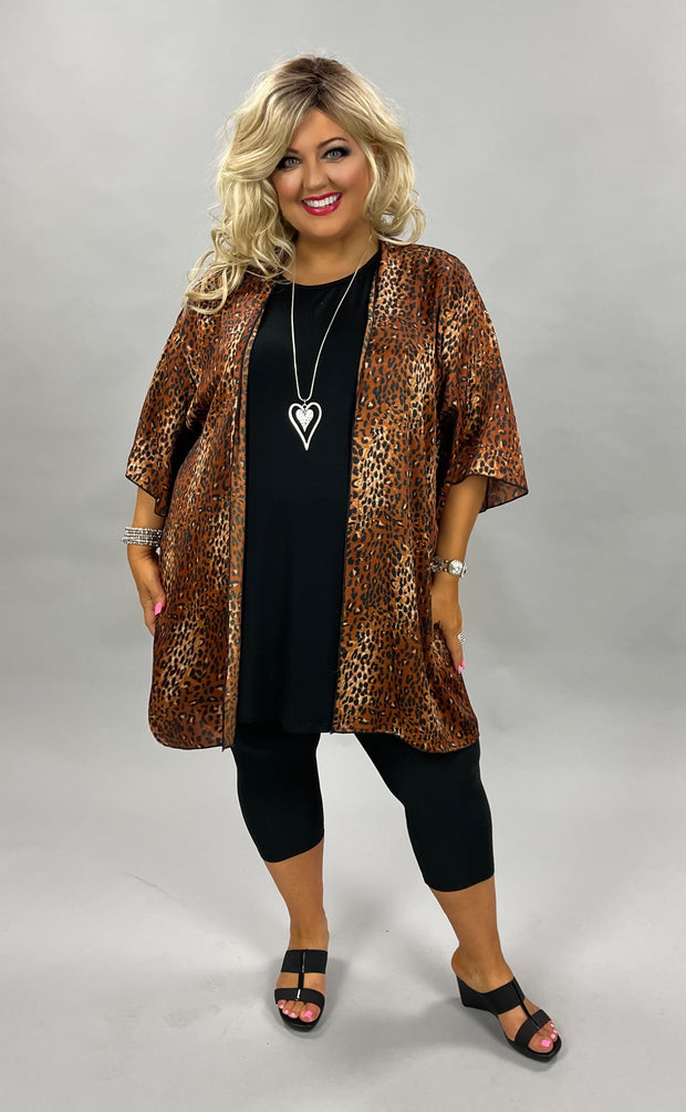 71 OT-D {Full of Confidence} Tan Leopard Print Kimono Plus Size 1X 2X 3X