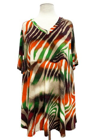 SALE!! 27 PSS {What's Next} Taupe/Rust/Green Print V-Neck Top EXTENDED PLUS SIZE 3X 4X 5X