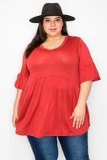 SALE!! 88 SSS-J {My Gift To You} Rust V-Neck Babydoll Top EXTENDED PLUS SIZE 3X 4X 5X