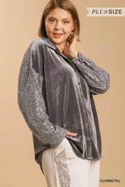 15 CP-A {Splash Of Luxury} Umgee !! Gunmetal Velvet Top PLUS SIZE XL 1X 2X