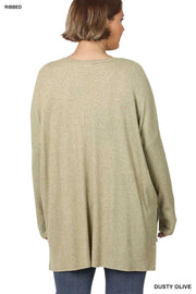 SALE!! 1-91 SLS-Z {See You There} Dusty Olive Ribbed V-Neck Top PLUS SIZE 1X 2X 3X