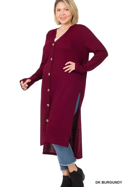 SALE!! 23 OT-O {Close To You} Dk. Burgundy Ribbed Button Up Duster PLUS SIZE 1X 2X 3X