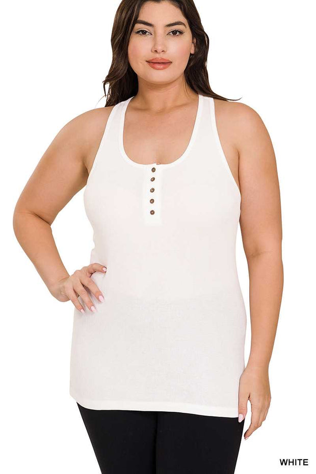 TANK  {Savvy Chic} White Ribbed Racerback Tank PLUS SIZE 1X 2X 3X