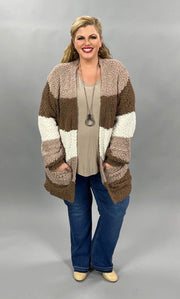 SALE! 35 OT-A {Get Cozy} Mocha Brown Ivory Popcorn Cardigan PLUS SIZE XL 2X 3X