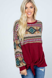 SALE! 25 CP {The Desert Calls} Burgundy Tribal Print Front Tie Top PLUS SIZE XL 2X 3X