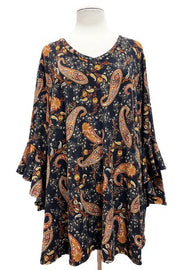 1-80 PQ {One Way Ticket} Black/Brown Paisley Ribbed Top EXTENDED PLUS SIZE 4X 5X 6X