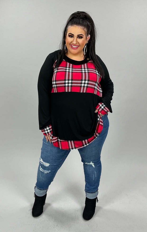 SALE!! 35 CP-A {Joyful} Black/Red Print Top PLUS SIZE 1X 2X 3X