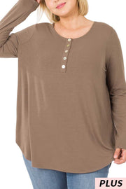 25 SLS {Take Your Turn} Mocha Long Sleeve Top w/Buttons PLUS SIZE 1X 2X 3X