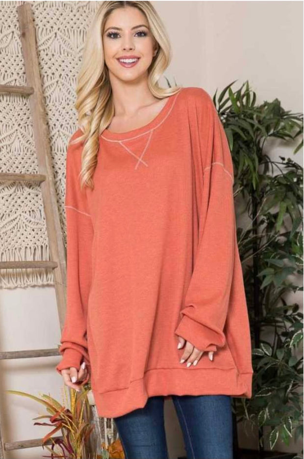 96 SLS-B {Autumn Threads} Rust Stretchy Knit Tunic PLUS SIZE 1X 2X 3X