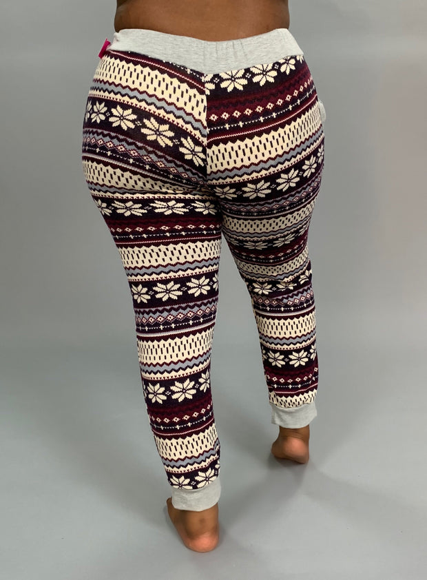 SALE!! BT-C Plum/Ivory Snowflake Print Jogger Pants with Pockets  PLUS SIZE SALE!!