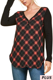 SALE!! 1-15 CP {Steady As We Go} Black/Rust Print V-Neck Top PLUS SIZE XL 2X 3X