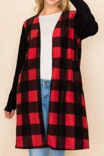 78 OT-Q {Warm Me Up} Red/Black Plaid Duster PLUS SIZE 1X 2X 3X