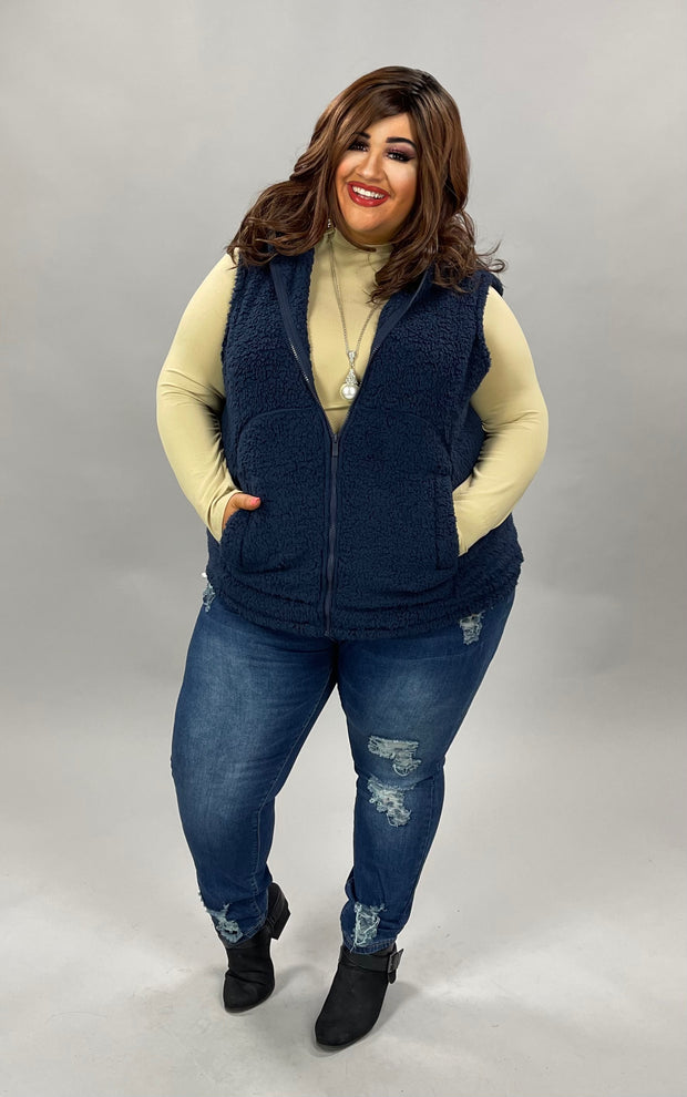 SALE!! 39 OT-Y {Looking For Fun} Navy Sherpa Hooded Vest PLUS SIZE 1X 2X 3X