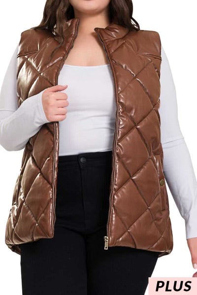 SALE!! 11 OT-A {Arctic Chill} Chocolate Quilted Pleather Vest PLUS SIZE 1X 2X 3X