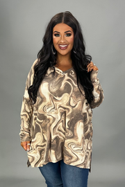 27 PLS {Saw You Looking} Mocha Marbled Print Top PLUS SIZE 1X 2X 3X