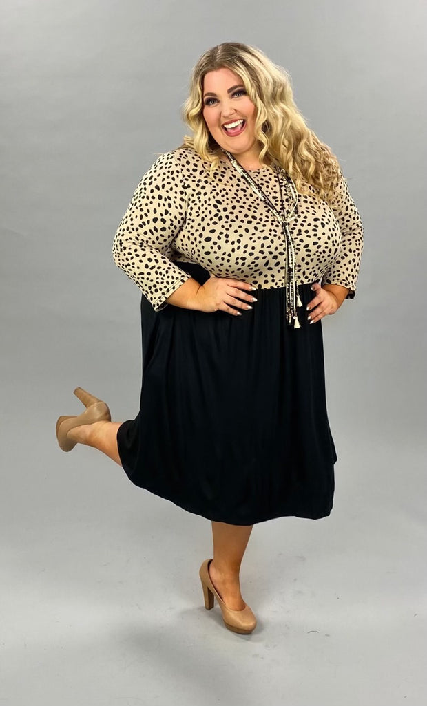 82 CP-C {Little Lady} Taupe/Black Dalmatian Print Dress (belt sold separately) PLUS SIZE 1X 2X 3X