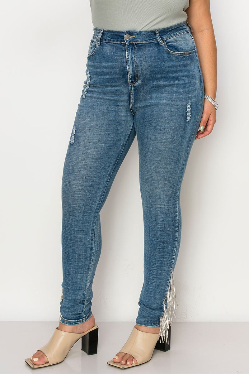 Hot & Delicious Belinda Blue Denim Rhinestone Jeans Medium