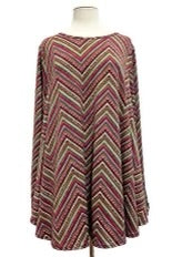 SALE!! 26 PLS {A Lot To Learn} Plum/Multi-Color Zig Zag Print Top EXTENDED PLUS SIZE 3X 4X 5X